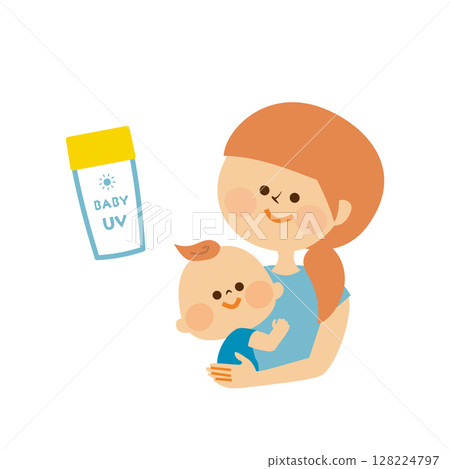 防紫外線嬰兒與母親插圖素材 128224797