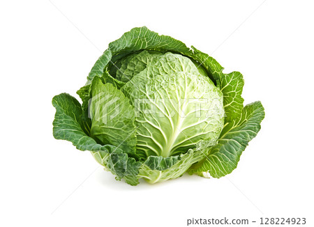 Raw cabbage isolated on white. Green cabbage 128224923
