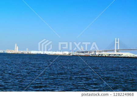 View of the Bay Bridge from Yamashita Park, Yokohama 128224968