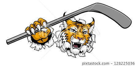 Wildcat Bobcat Ice Hockey Team Cartoon Mascot 128225036