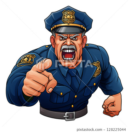 Policeman Angry Police Man Cartoon Character Cop 128225044
