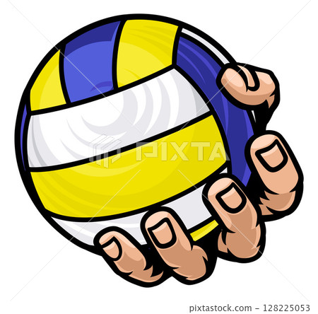 Mascot Person Hand Fist Holding Volleyball Ball Mascot Person Hand Fist Holding Volleyball Ball 128225053