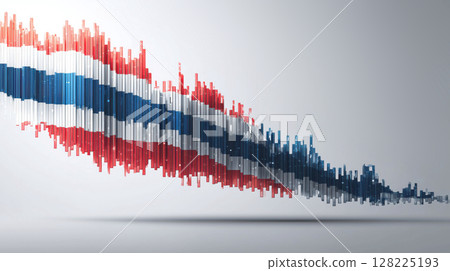 Stock bar chart with Thailand flag overlay creates dynamic financial down trend 128225193