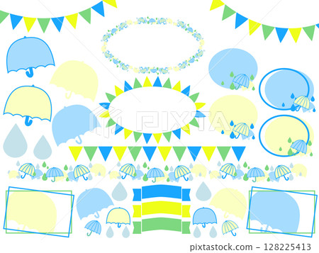 Rainy season frame and decoration set 128225413