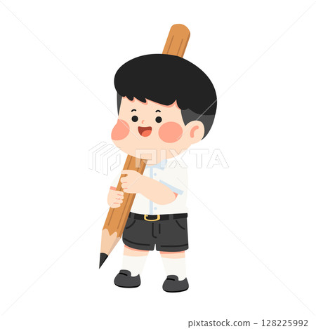Cartoon Boy Holding a Pencil Illustration 128225992