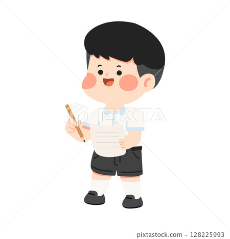 Illustration of a Happy Boy Writing on Paper 128225993