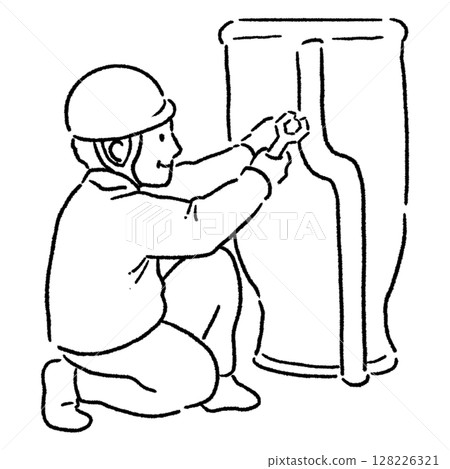 正在做管道工作的工人_線圖 128226321