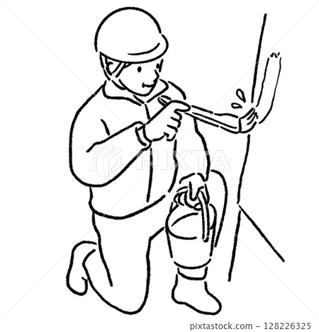 Worker working with a brush_Line drawing Worker working with a brush_Line drawing 128226325