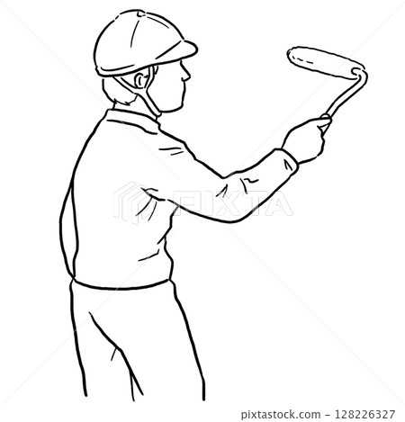 Craftsman painting with a roller_Line drawing Craftsman painting with a roller_Line drawing 128226327
