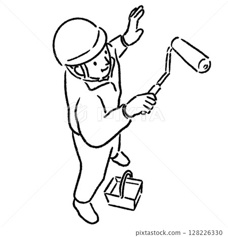 工人使用滾筒_線條圖 128226330