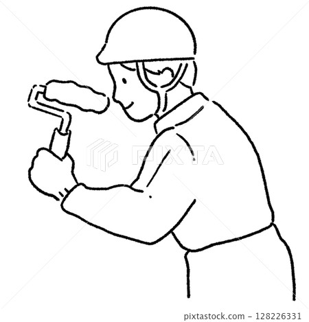 Worker with roller_line drawing Worker with roller_line drawing 128226331