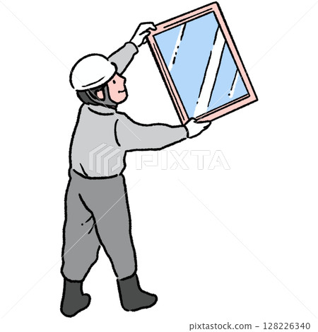 Worker installing windows_Color 128226340