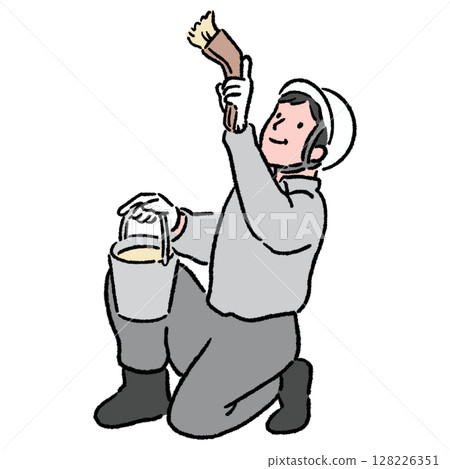 Worker applying paint with a brush_Color Worker applying paint with a brush_Color 128226351