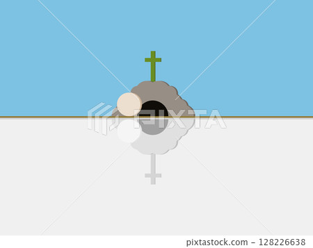 Minimalist Illustration Depicting Empty Tomb of Jesus with Stone Rolled Away 128226638