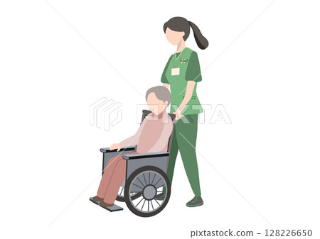 一名匿名護理人員推著匿名老人的輪椅的照片 128226650