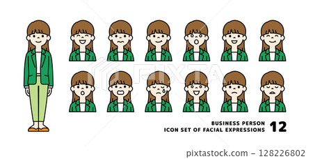 Young stylish business woman avatar icon material set with various facial expressions_vector_color Young stylish business woman avatar icon material set with various facial expressions_vector_color 128226802