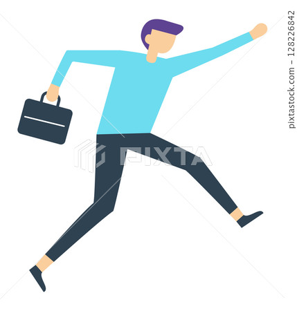 Energetic businessman running with a briefcase, embodying the relentless pursuit of goals and career advancement, while showcasing motivation and ambition in the competitive business landscape 128226842