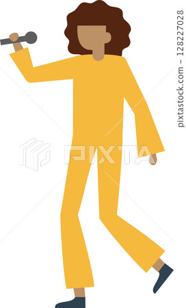 Illustration of a performer in a vibrant yellow outfit holding a microphone, capturing the essence of a lively stage performance. The figure exudes energy and passion for music Illustration of a performer in a vibrant yellow outfit holding a microphone, capturing the essence of a lively stage performance. The figure exudes energy and passion for music 128227028