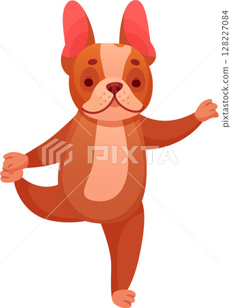 Adorable cartoon french bulldog balancing on one leg in a yoga tree pose, embodying pet wellness and mindfulness while promoting relaxation, health, and playful activity Adorable cartoon french bulldog balancing on one leg in a yoga tree pose, embodying pet wellness and mindfulness while promoting relaxation, health, and playful activity 128227084