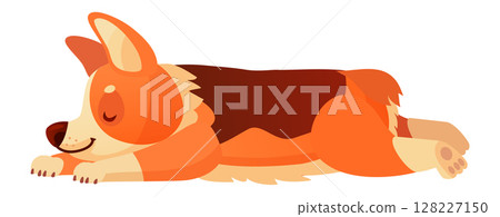 Cartoon illustration of a cute corgi dog sleeping peacefully, taking a nap with its eyes closed, lying on its side, a heartwarming scene of animal rest Cartoon illustration of a cute corgi dog sleeping peacefully, taking a nap with its eyes closed, lying on its side, a heartwarming scene of animal rest 128227150