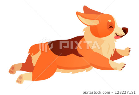 Joyful welsh corgi dog running swiftly with its tongue out and eyes closed, capturing a playful spirit in a charming cartoon style against a clean white background Joyful welsh corgi dog running swiftly with its tongue out and eyes closed, capturing a playful spirit in a charming cartoon style against a clean white background 128227151