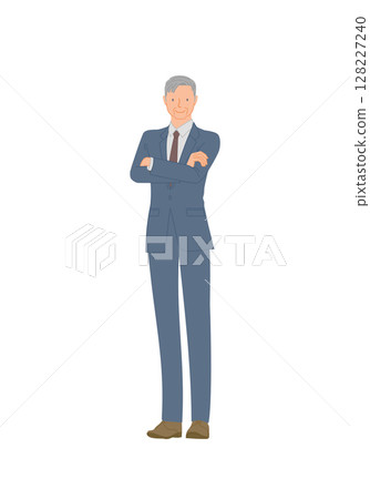 Smiling senior man in a business suit: arms crossed 128227240