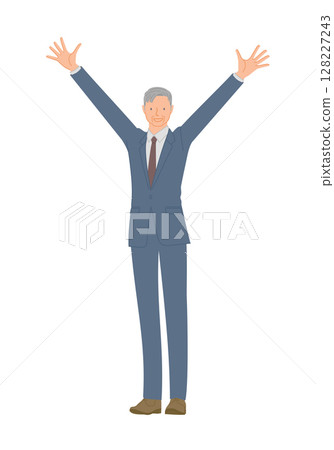 Smiling senior man in a business suit: Raise both hands and say bansai 128227243