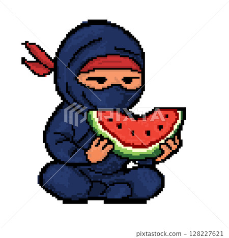 Ninja eating watermelon pixel art | Summer pixel art 128227621