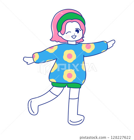 80 年代復古風格穿花毛衣的女孩 80 年代復古風格穿花毛衣的女孩 128227622