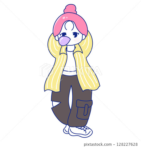 具有男孩氣休閒風格的 Z 世代女孩 具有男孩氣休閒風格的 Z 世代女孩 128227628