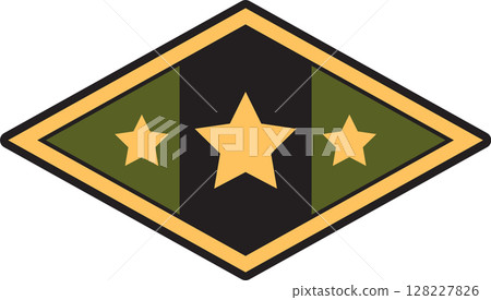United States Army lieutenant colonel rank insignia displaying three stars on a diamond shape with a black background, olive green vertical stripes within a gold border United States Army lieutenant colonel rank insignia displaying three stars on a diamond shape with a black background, olive green vertical stripes within a gold border 128227826