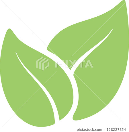Two overlapping light green leaves create a simple yet effective symbol of nature, growth, and environmental awareness, ideal for eco friendly branding or promoting sustainable practices 128227854