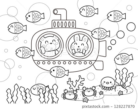 Submarine and fish coloring book Submarine and fish coloring book 128227870