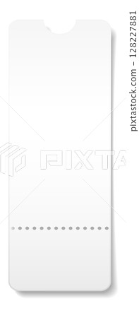 Blank white ticket with perforation and rounded corners is waiting to be used, isolated on white background with slight shadow underneath, ready for customization and design 128227881