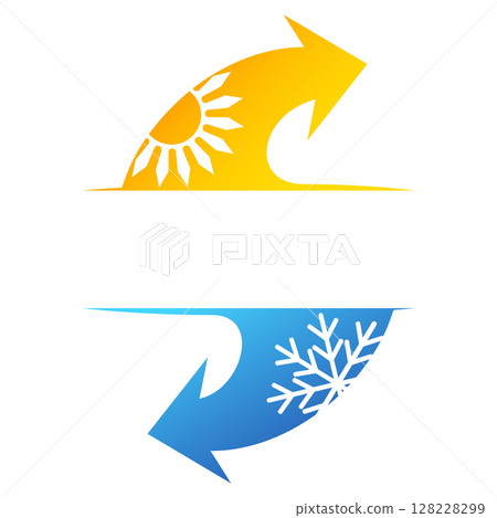Blue red arrows and sun snowflake banner 128228299