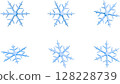 3D Blue Snowflake Set. Realistic Ice Crystals on Transparent Background 128228739