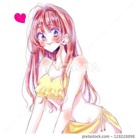長髮、泳衣、心形符號的性感女人 128228898