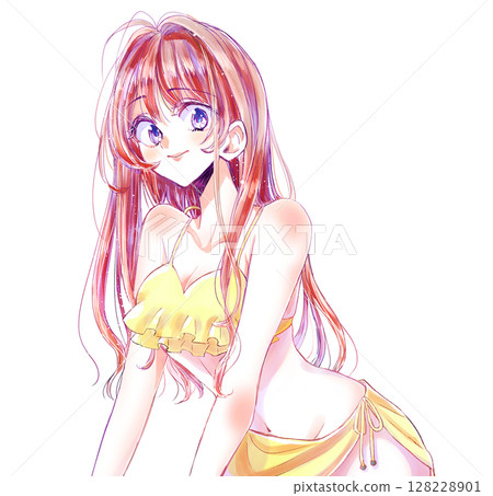 Sexy woman with long hair in swimsuit 128228901