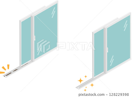 Isometric image of before and after cleaning of garbage on a window sill 128229398