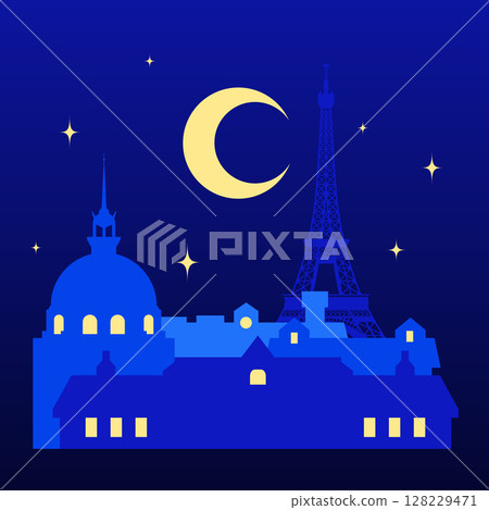France at night - colorful flat design style illustration 128229471