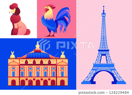 French landmarks and symbols - set of flat design style objects French landmarks and symbols - set of flat design style objects 128229484