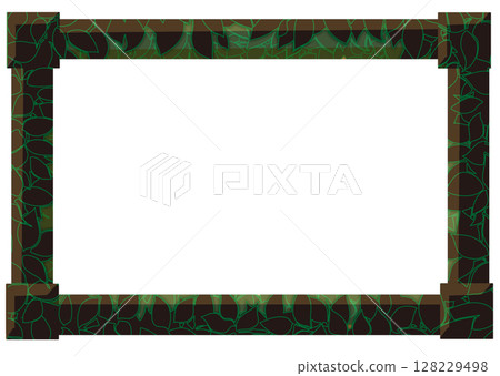 Wooden frame with green leaves - Forest leaves at night Wooden frame with green leaves - Forest leaves at night 128229498