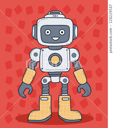 Futuristic happy Robot. Virtual Assistant mascot. Vector illustration. Technology Avatar character for tech support, security, chatbot projects, design. Not AI 128229587