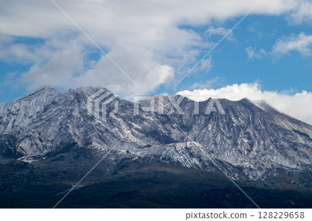 Snow-capped Sakurajima in winter Snow-capped Sakurajima in winter 128229658