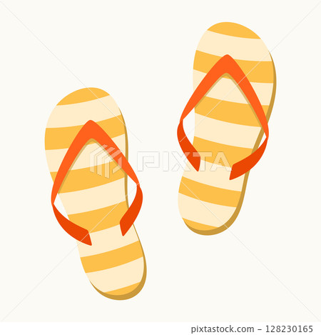 Orange striped flip flops with y-shaped strap. Isolated element for design. Summer, vacation, rest concept. 128230165
