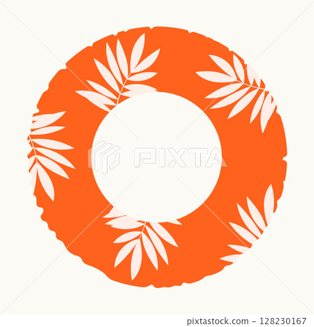 Orange swimming ring with tropical pattern. Isolated element for design. Summer, vacation, rest concept. Orange swimming ring with tropical pattern. Isolated element for design. Summer, vacation, rest concept. 128230167