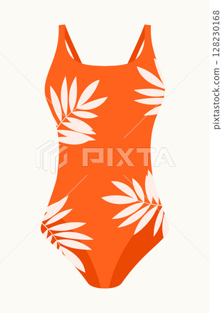 Female orange swimsuit. Clothes for vacation, summer, swimming, recreation. Vector element for design. Female orange swimsuit. Clothes for vacation, summer, swimming, recreation. Vector element for design. 128230168