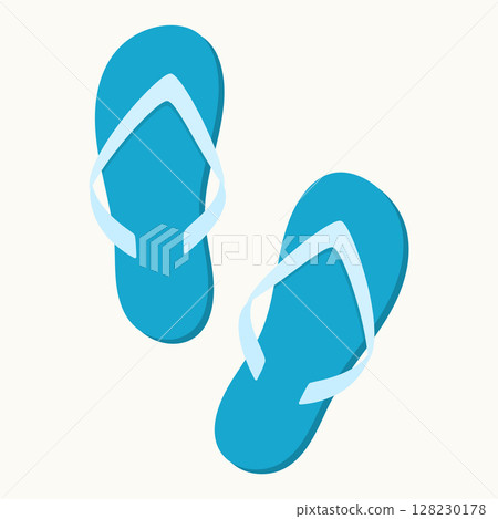 Blue flip flops with y-shaped strap. Slippers icon. Beach accessories. Vector element for design. 128230178