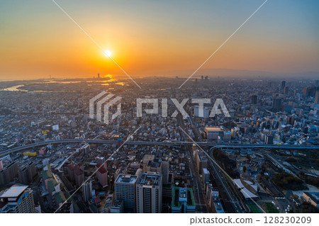 Osaka Cityscape: Evening view of downtown Osaka 128230209