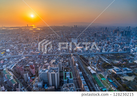 Osaka Cityscape: Evening view of downtown Osaka 128230215